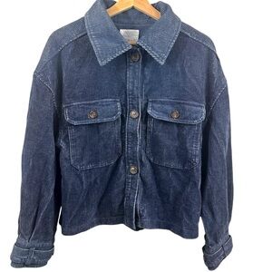 Avec Les Filles Oversized Relaxed Blue Corduroy Button Up Shacket Size Small